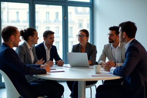 Collaborateurs en réunion à Paris